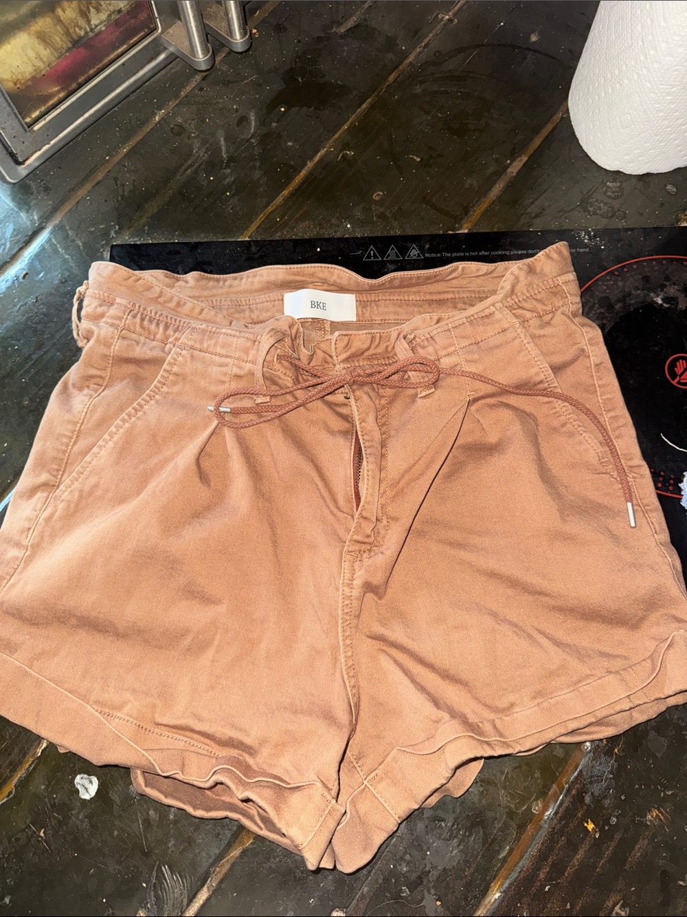 BKE Women's Rust-Tan High Waist Drawstring Shorts